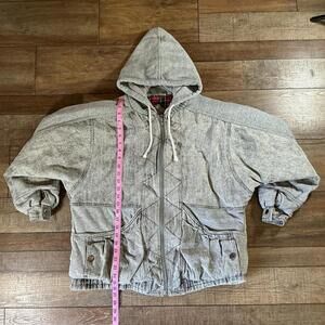80s VINTAGE Size M - IZZI Flannel Lined Hooded Denim Jacket Grunge Womens #17625
